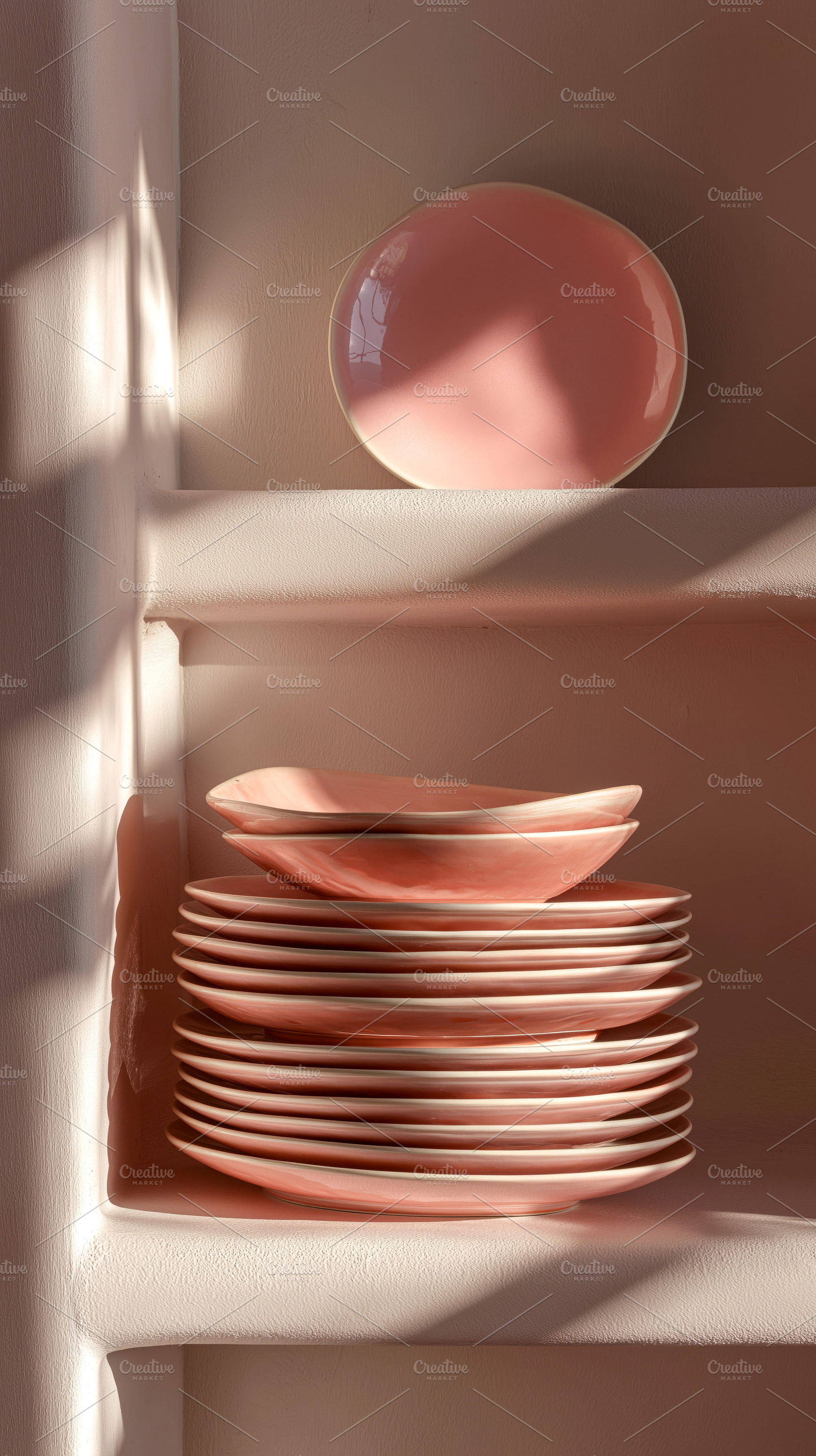 Stack of Pink Ceramic Plates, a Food & Drink Photo by Ocean Digital Art