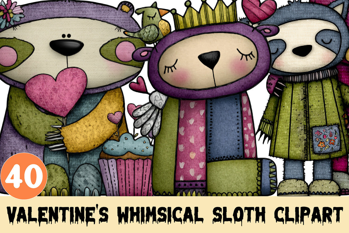 Valentine's Whimsical Sloth Clipart, a Graphic by CitraGraphics (Photo 1 of 4)