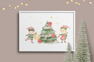 MERRY CHRISTMAS Watercolor