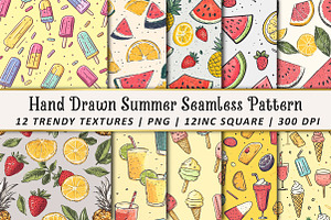 Hand Drawn Summer Seamless Pattern, an Illustration by OK Design