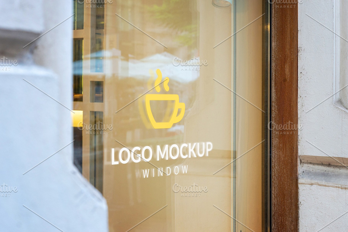 Window Logo Mockup Cafe, an Advertising Mockup by RSplaneta (Photo 1 of 2)