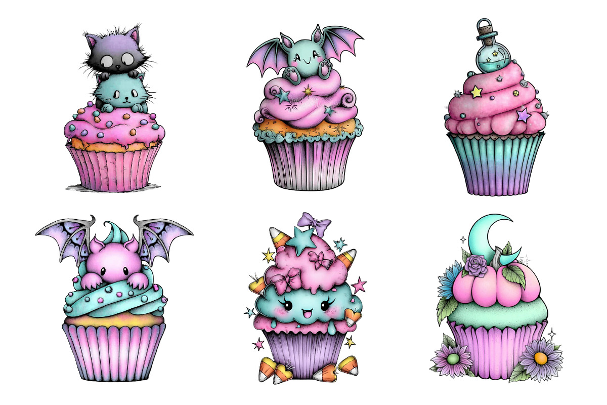 Whimsical Halloween Cupcake Clipart, a Seasonal Illustration by Creative Art (Photo 4 of 7)