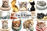 Cat & Kitten Watercolor Clipart, an Illustration by Watercolor design (Thumbnail 1 of 4)