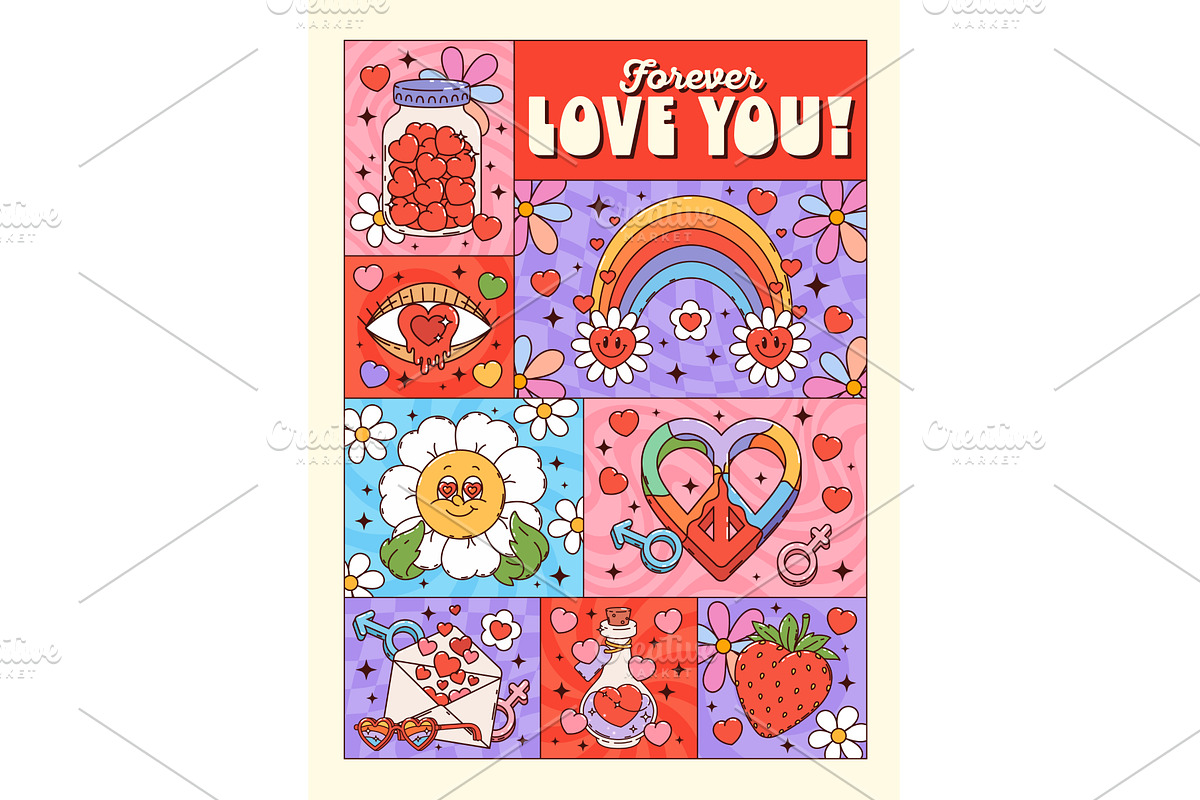 Valentine's day hearts groovy, a Seasonal Illustration by Buch&Bee