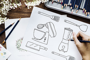 Cooking Utensils Doodle Illustration