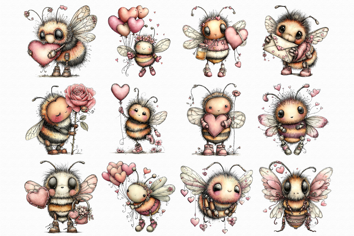Whimsical Valentine Bee Clipart, an Illustration by Libby Wishes (Photo 4 of 4)