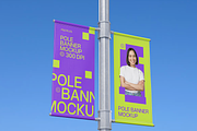 Vertical Pole Banner Mockup, an Advertising Mockup by graphicsauce (Thumbnail 1 of 3)