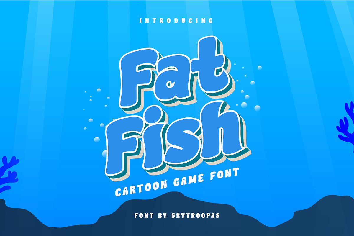 Fat Fish - Cartoon Gaming Font, a Sans Serif Font by Modestype Studio (Photo 1 of 11)