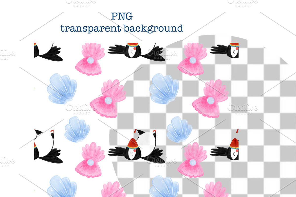 Watercolor Puffin Seamless Pattern, an Animal Illustration by Oleksandra Illustrates (Photo 3 of 13)