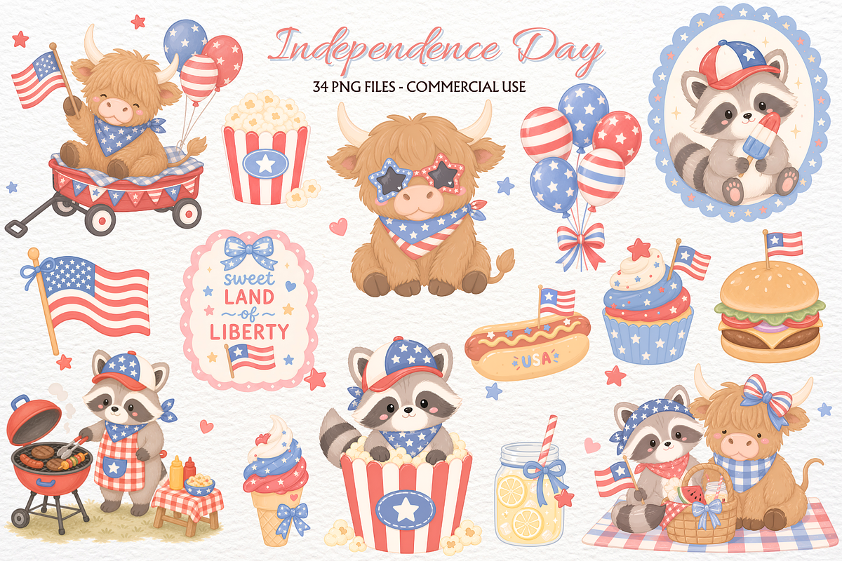 4th of July Clipart Patriotic Animal, an Animal Illustration by SugarCloudStudioArt (Photo 1 of 7)