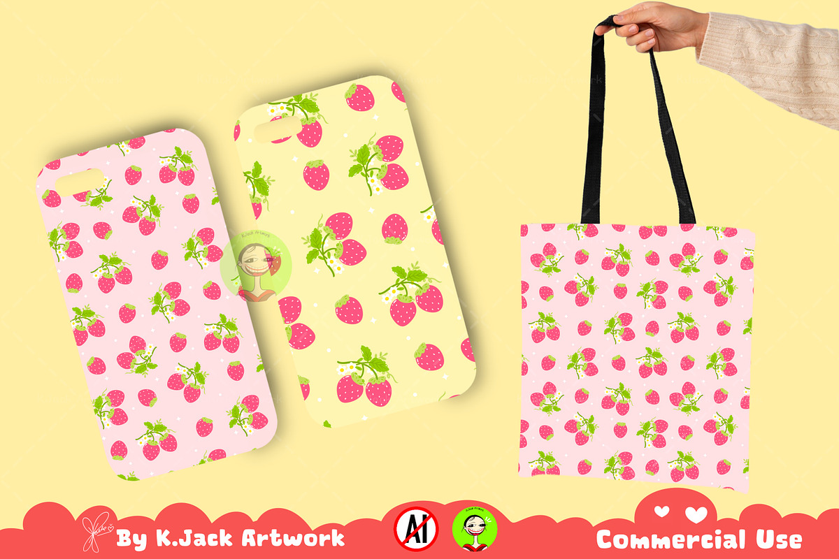 Cute Strawberry Pattern Seamless, a Background Graphic by K.JackArtwork (Photo 4 of 7)