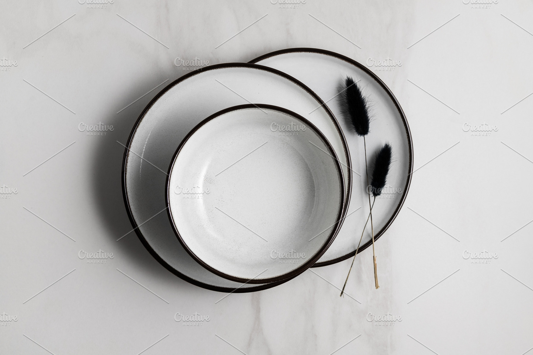 Black and white tableware set on whi, a Food & Drink Photo by Edalin's Store