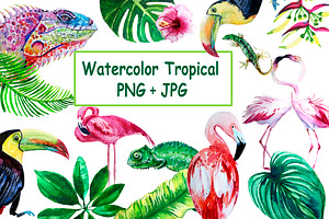 Watercolor tropical leaves Clipart 