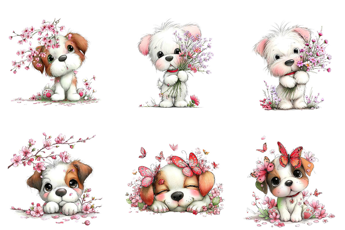Whimsical Spring Dogs Clipart, an Illustration by CreationArt (Photo 6 of 7)