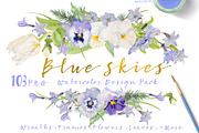 BUNDLE BLUE Florals -85%, an Illustration by watercolorwild.graphics (Thumbnail 5 of 11)