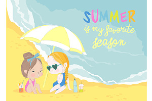 Two Girls sunbathe on Sea Beach, a Person Illustration by Maria Starus