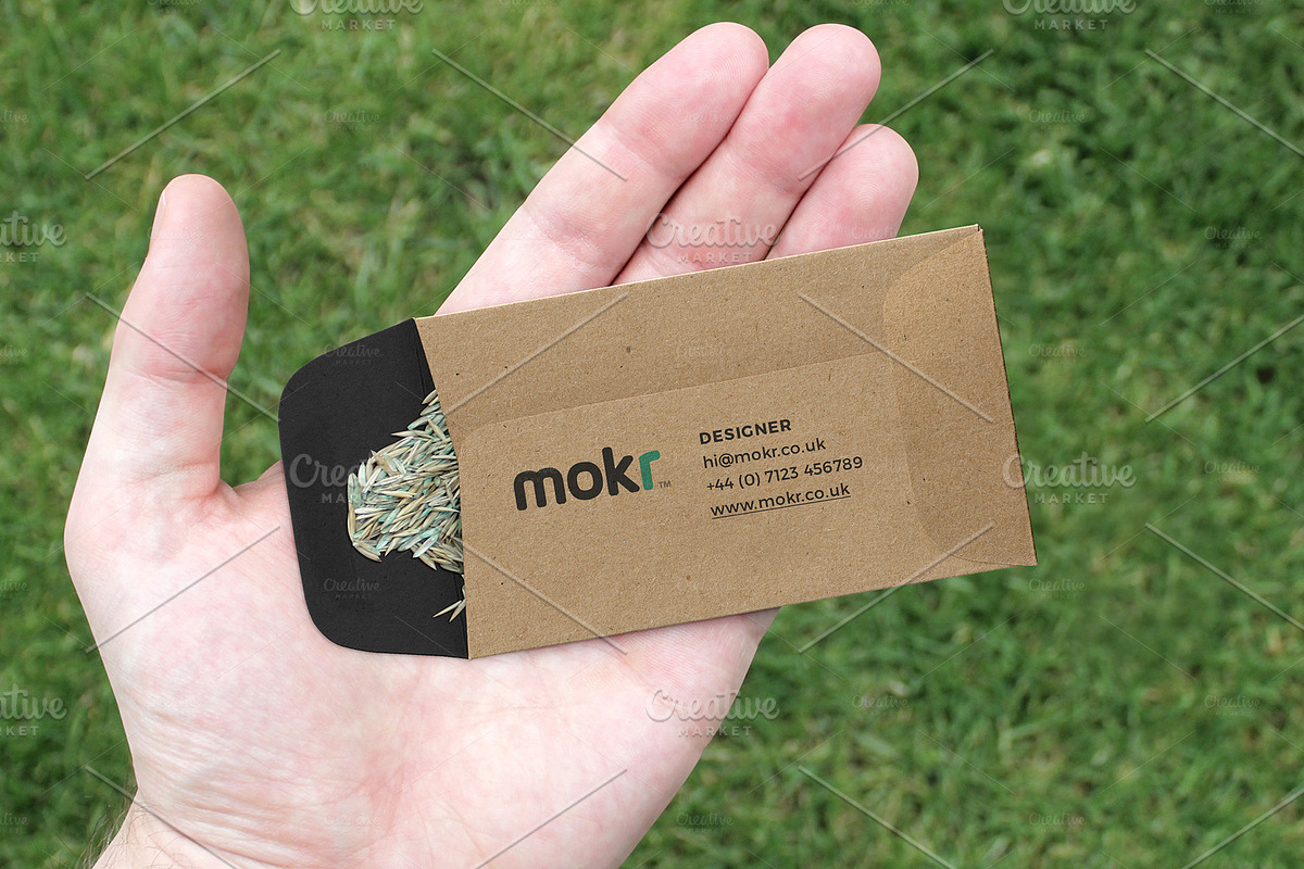 Business card seed packet mockup Psd, a Print Template by Mokr (Photo 4 of 4)