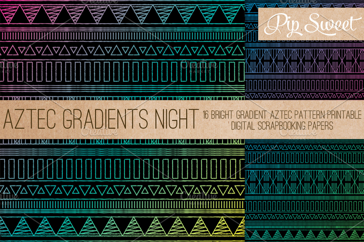 Aztec Gradient Night 16 Patterns, a Pattern Graphic by Pip Sweet (Photo 1 of 3)