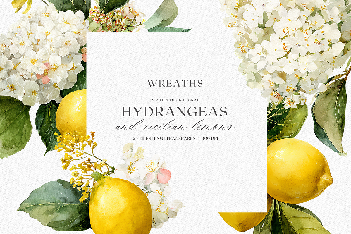 Watercolor Lemons & Hydrangeas, a Decorative Illustration by ThaismotaCreativeCo (Photo 6 of 12)