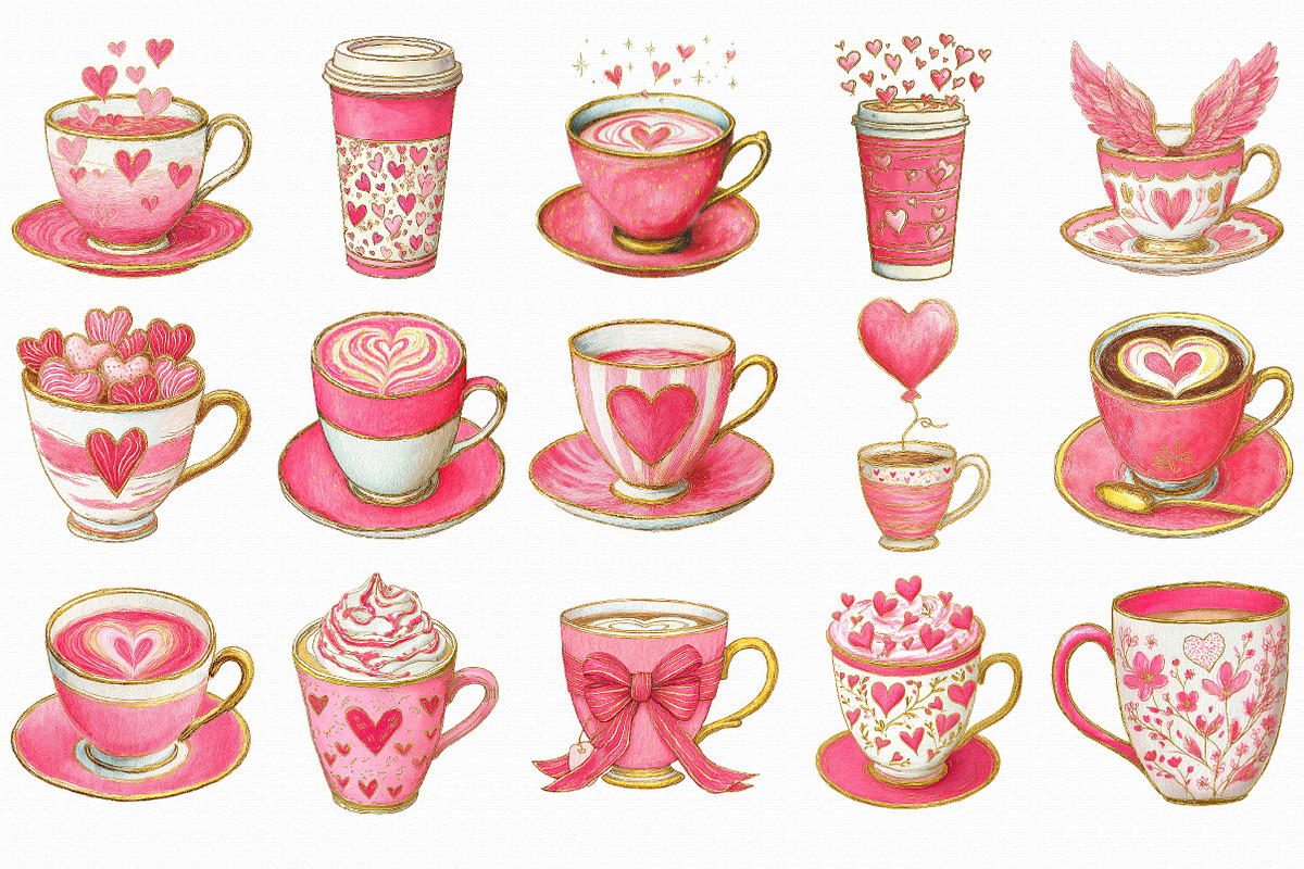 Valentine's Day Coffee Cup Clipart, an Illustration by Libby Wishes (Photo 3 of 6)