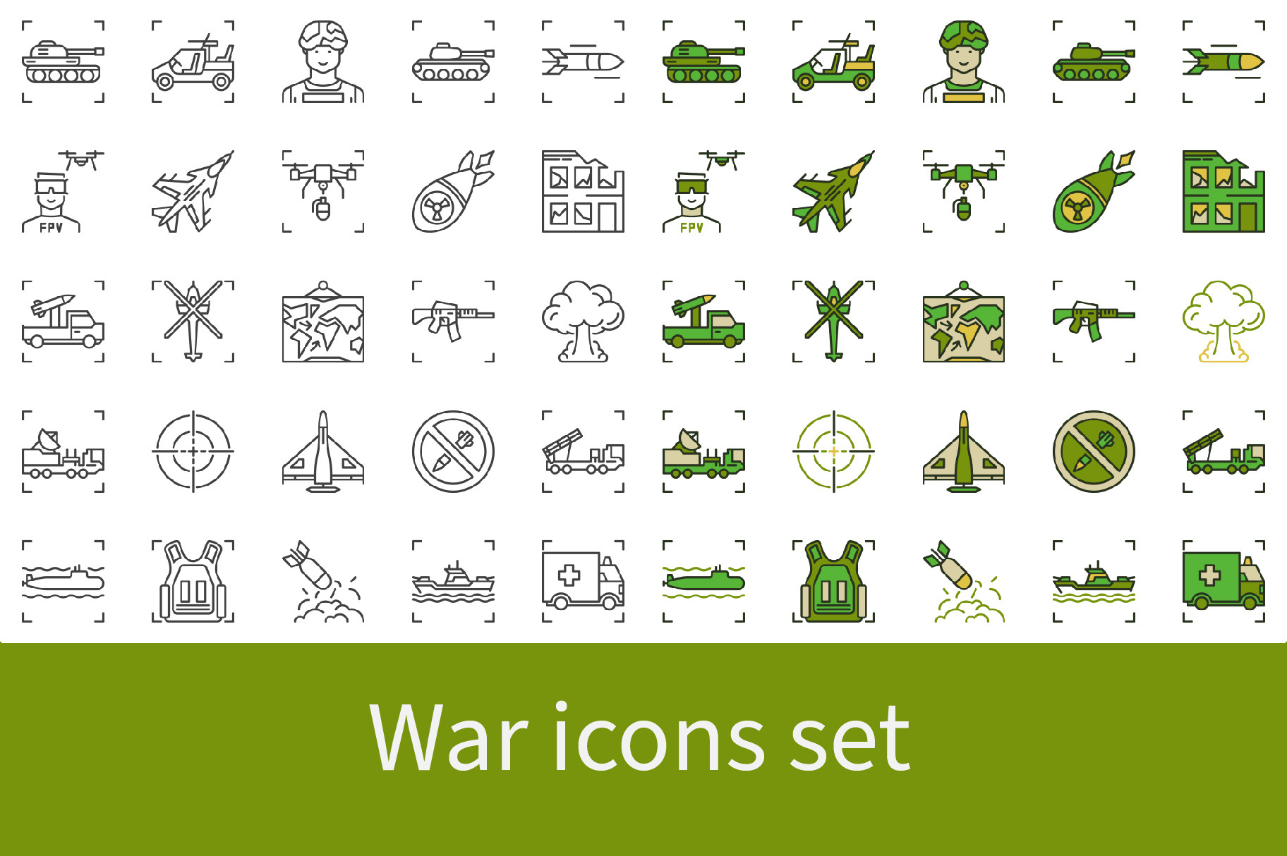 War icons set, an Outline Icon by VenomousVector