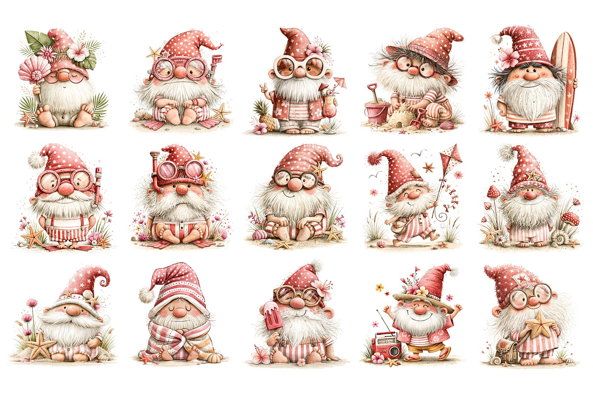 Beach Gnome Watercolor Clipart, a Seasonal Illustration by Nicolle's Colorful Art (Photo 5 of 6)