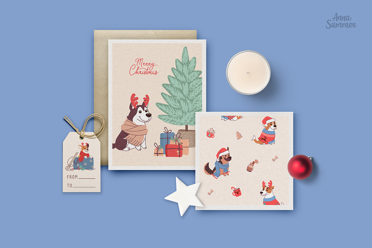 Christmas dogs. Designs generator, an Animal Illustration by Anna Summer (Photo 2 of 14)