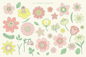 Pastel Flowers, Patterns & Clipart