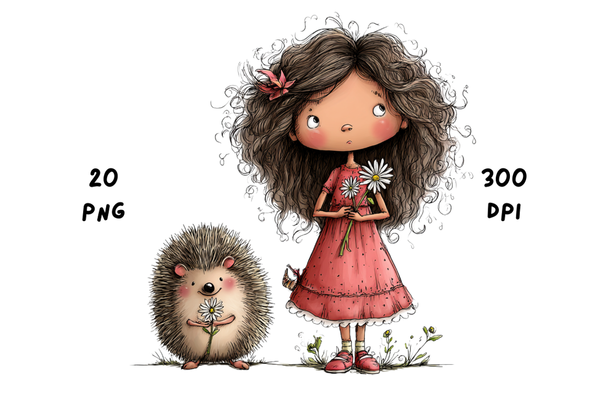 Whimsical Floral Girl & Hedgehog, an Animal Illustration by GiraffeCreative (Photo 12 of 20)