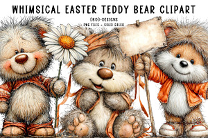 Whimsical Easter Teddy Bear Clipart, an Illustration by CreationArt