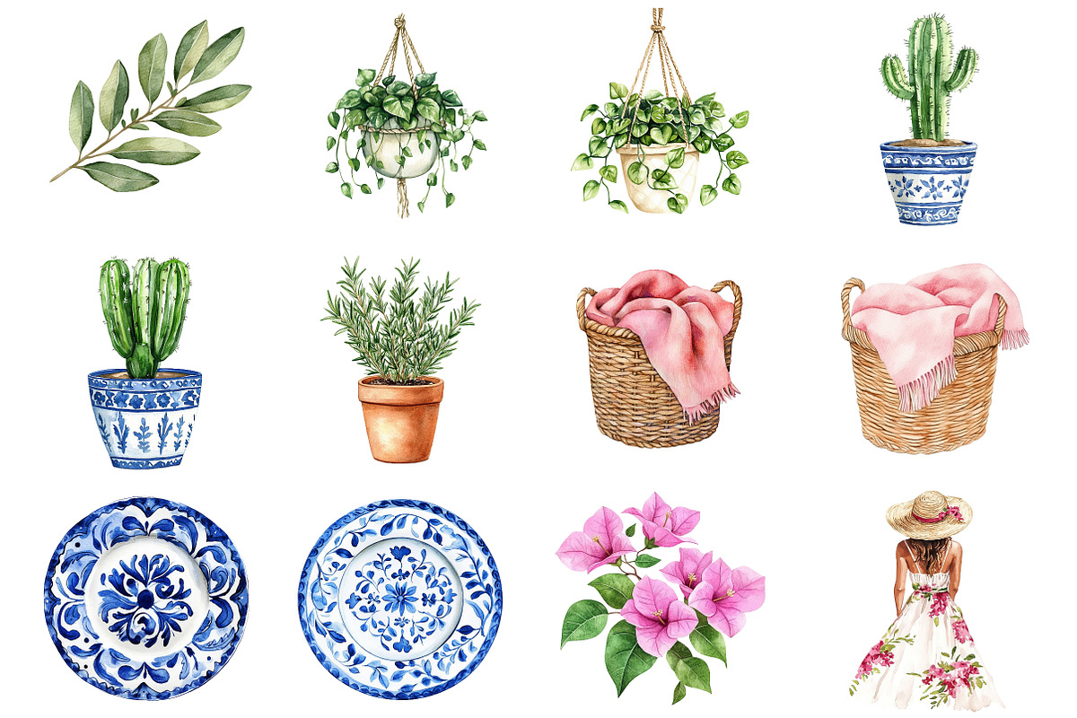 Watercolor Santorini Clipart, a Seasonal Illustration by CitraGraphics (Photo 2 of 6)