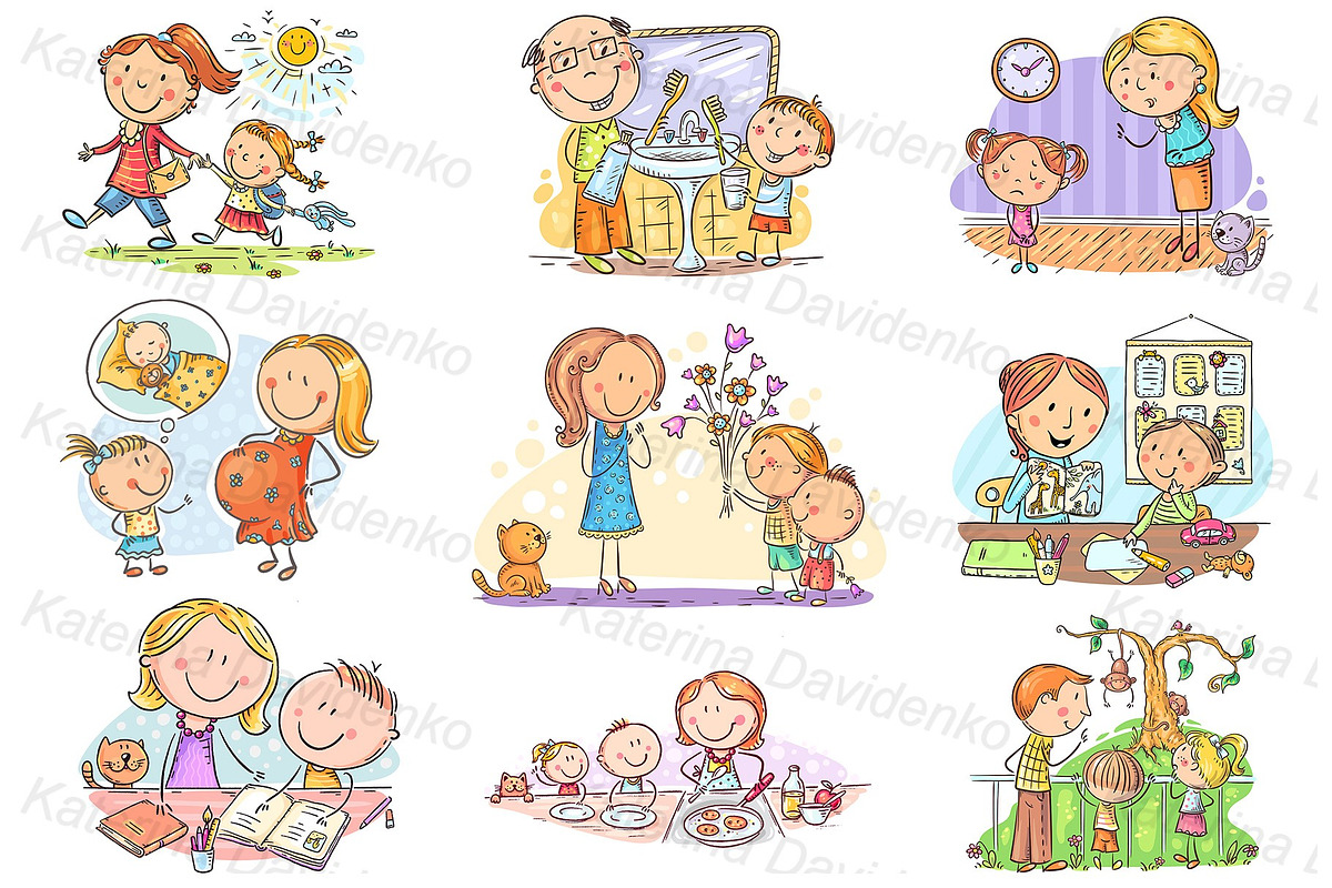 Family clipart set life scene bundle, a Healthcare Illustration by Bubert Art (Photo 3 of 7)