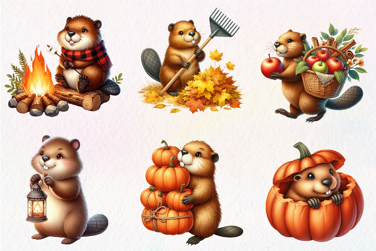Watercolor Autumn Cute Beaver, an Illustration by CreationArt (Photo 6 of 9)