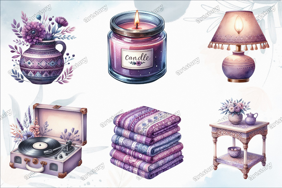 Watercolor Purple Boho Interior, a Graphic by designcity5 (Photo 2 of 5)