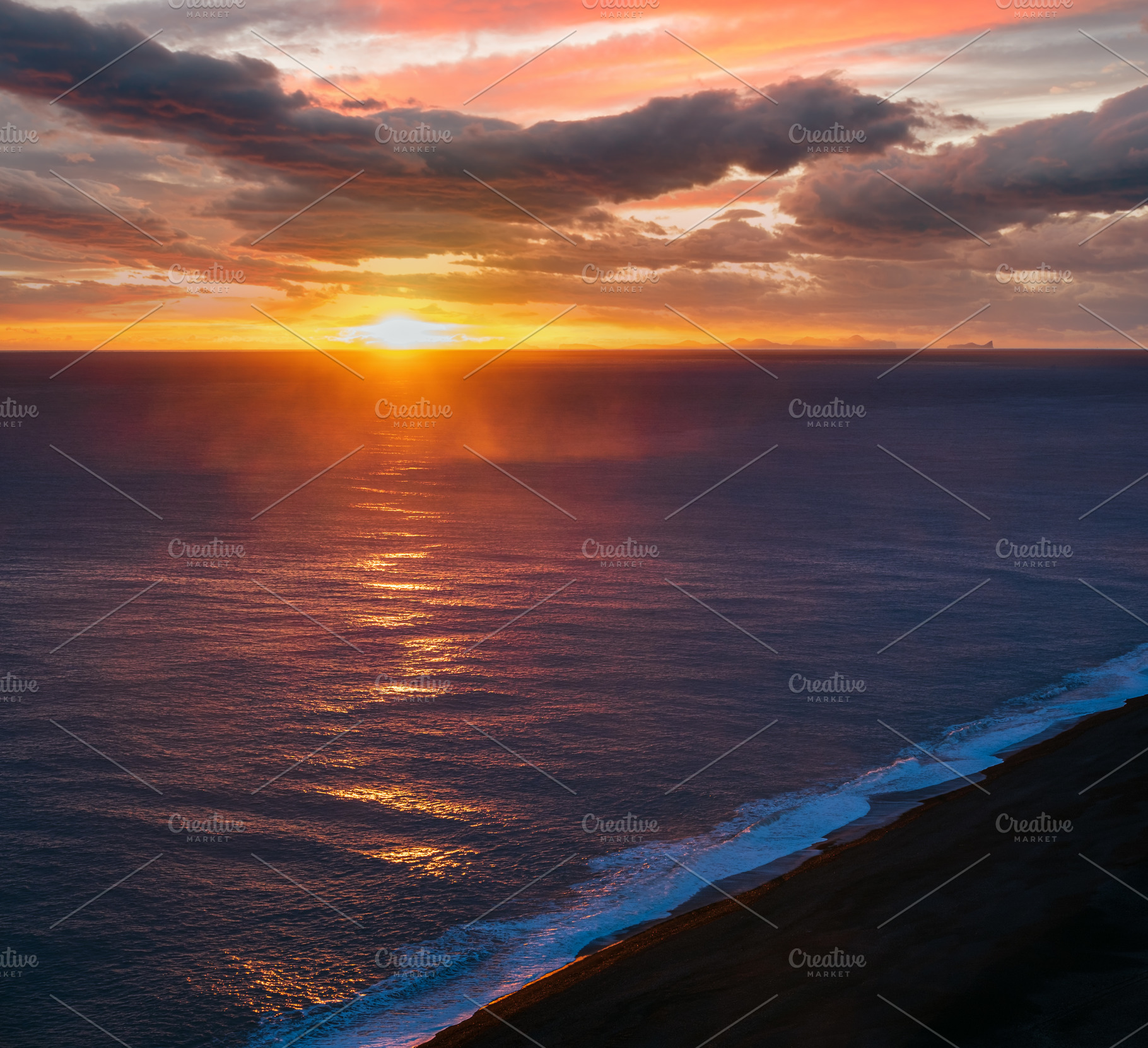 Picturesque autumn evening view to endless ocean  black volcanic, a Nature Photo by YuriyB