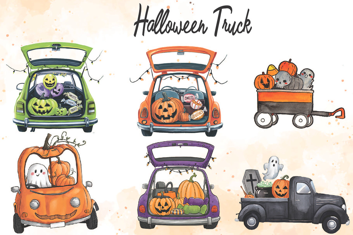 Halloween Watercolor Truck Clipart, an Object Graphic by Little Mango (Photo 2 of 4)