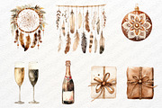 Boho Christmas Watercolor Clipart, a Seasonal Illustration by Maysa Art (Thumbnail 5 of 7)