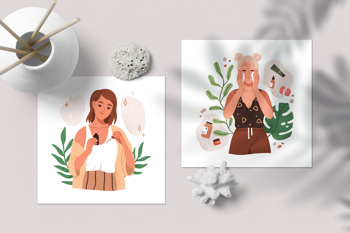 Women doing skin care routine set, a Person Illustration by Good Studio (Photo 8 of 8)