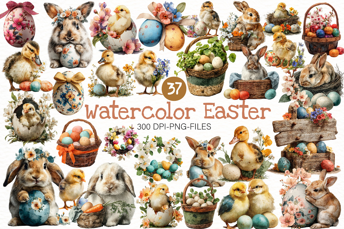 Watercolor easter Clipart, an Illustration by Designworld (Photo 1 of 7)