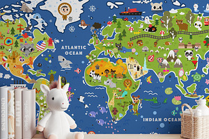 Big World kid vector map drawing, an Education Illustration by Alinafineart