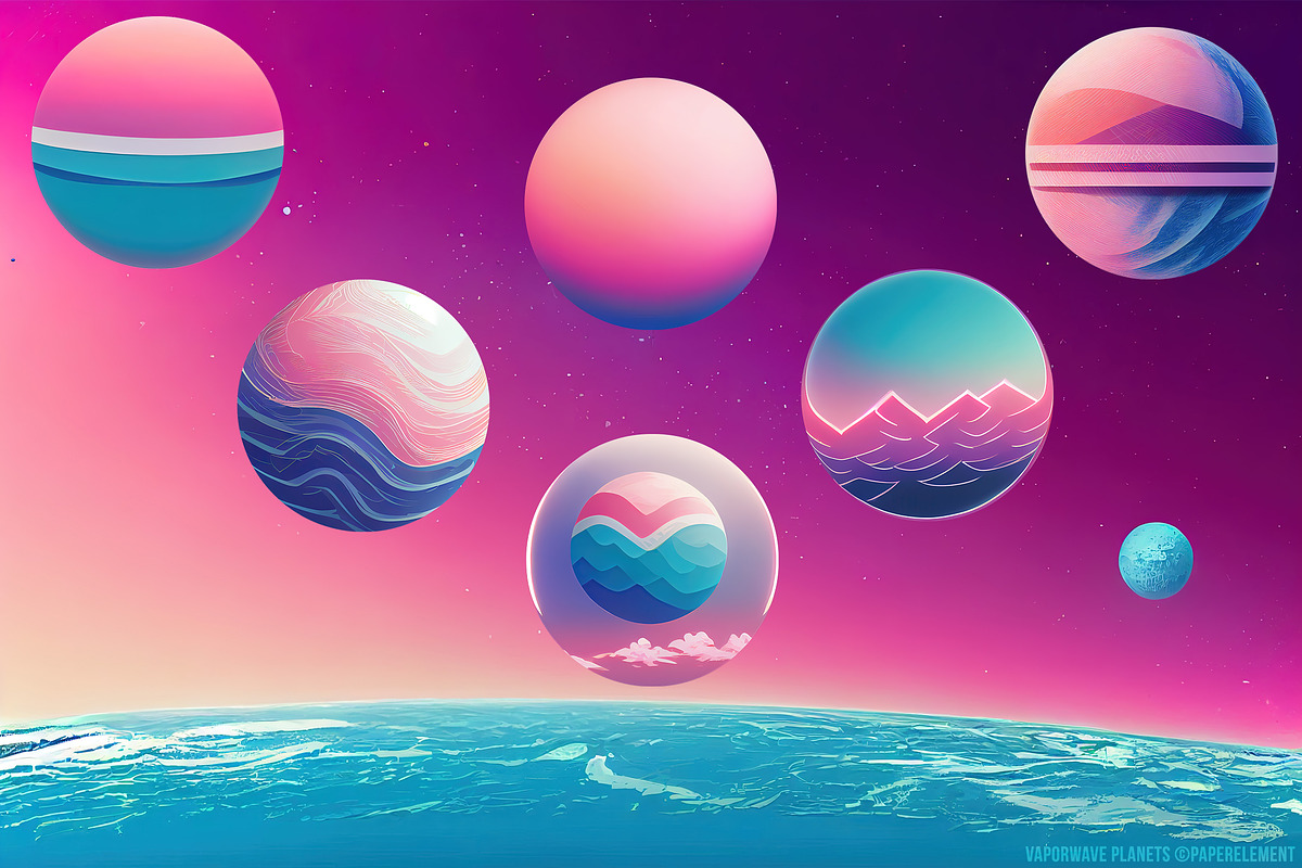 80s Vaporwave Planet Space Clipart, an Illustration by Paper Element (Photo 3 of 7)
