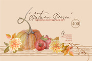 Autumn Season watercolor set, a Seasonal Illustration by Collection by VY (Thumbnail 1 of 13)