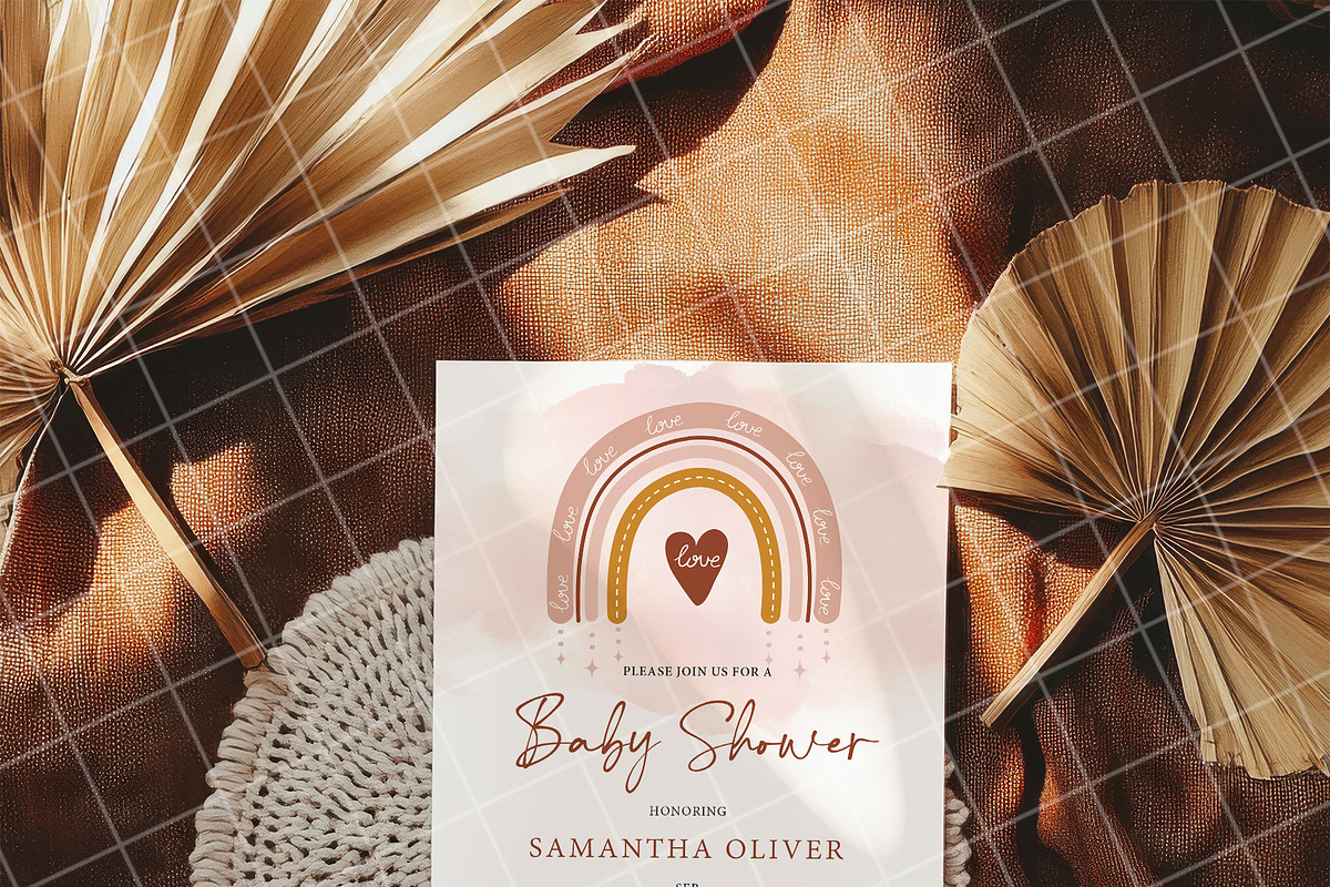 Boho 5x7 Invitation card mockup PSD, an Advertising Mockup by Blush Roses Print (Photo 2 of 9)