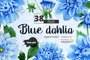 Blue dahlia watercolor PNG clipart, a Decorative Illustration by WatercolorPNG.com (Thumbnail 1 of 8)