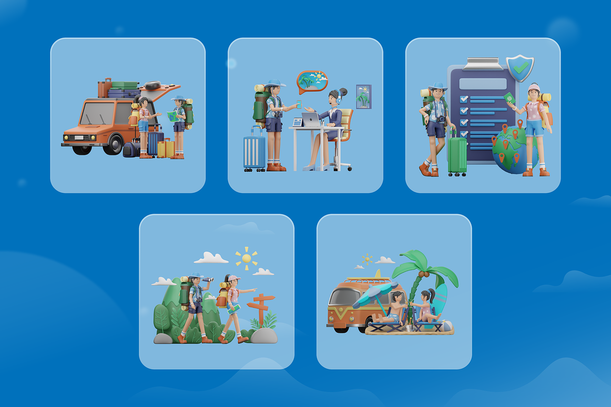 3D Travel Illustration Set, a Scene 3D Model by Flat Icons (Photo 6 of 8)