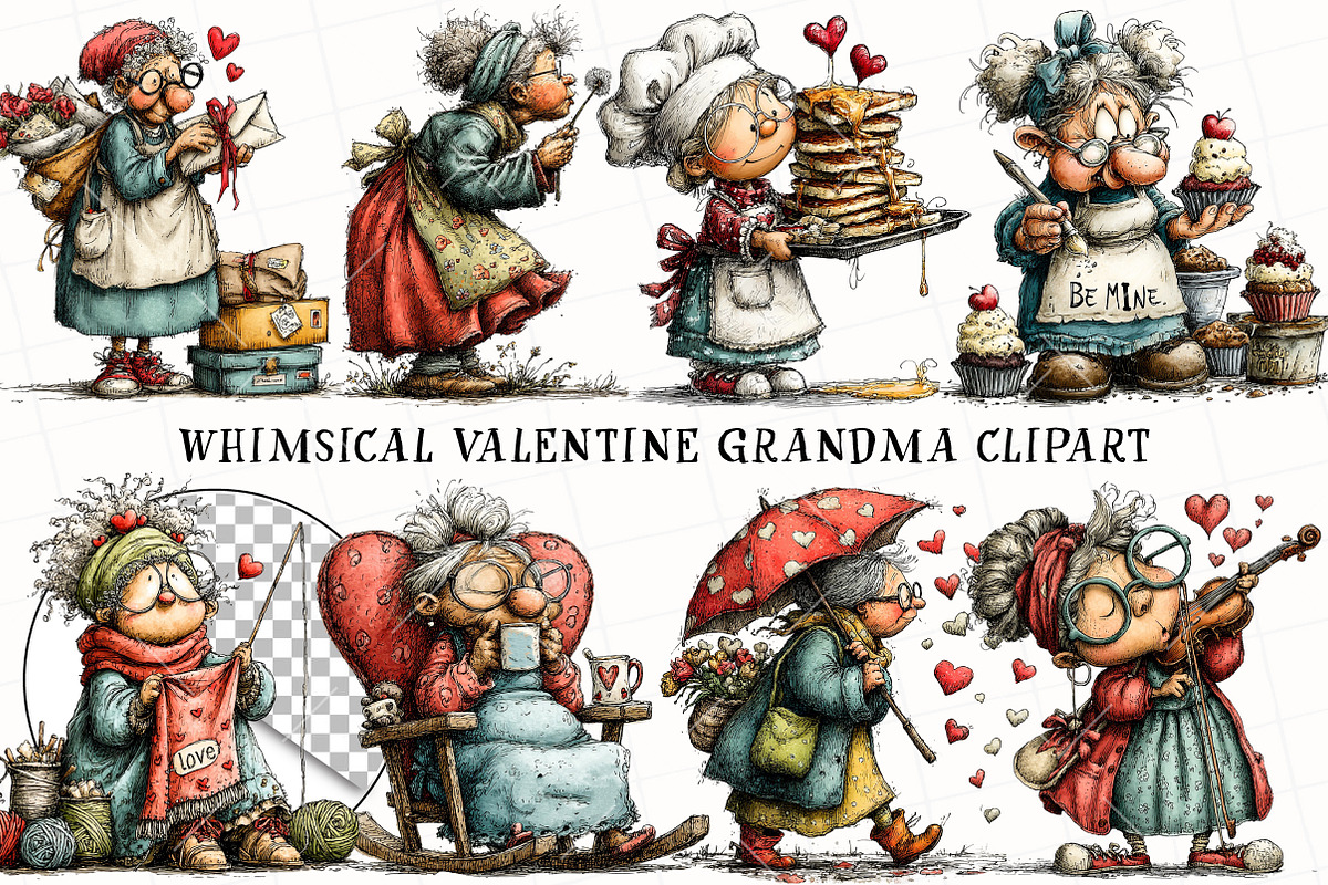 Whimsical Valentine Grandma Clipart, an Illustration by OK Design (Photo 2 of 6)