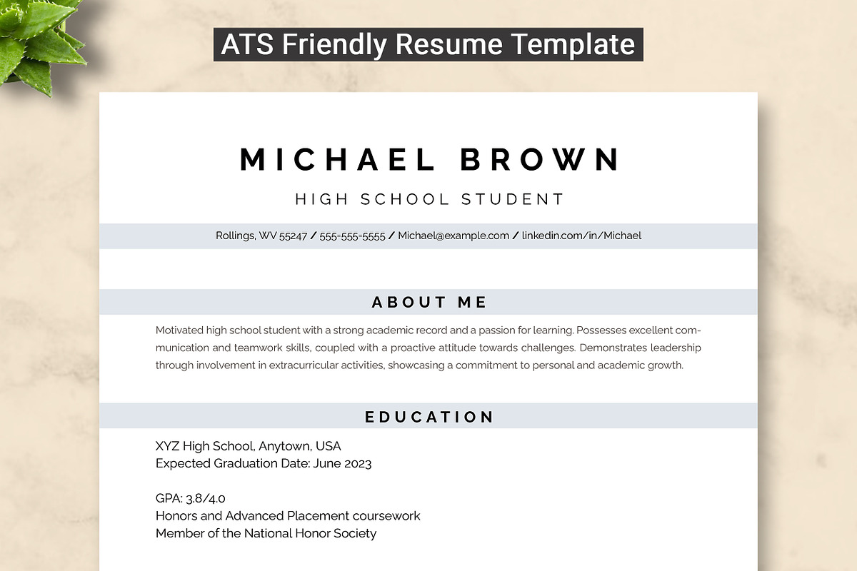 High School Student Resume Template, a Resume Template by ResumeInventor (Photo 1 of 9)