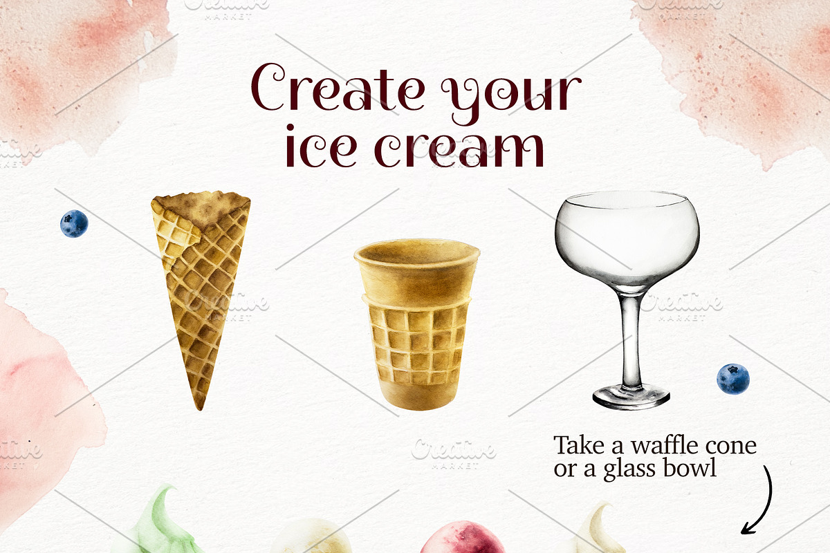 Ice cream watercolor collection, a Food Illustration by Navenzeles (Photo 5 of 12)