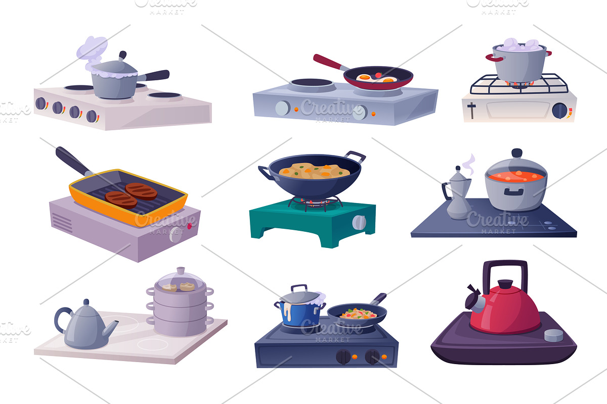 Stove boiling. Frying on products, a Food Illustration by Onyx