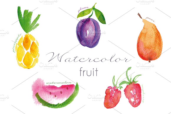 Watercolor fruit set preview 2